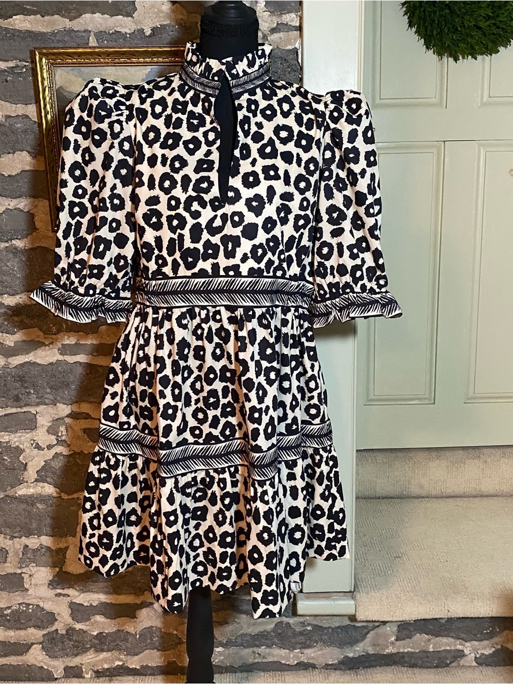 Gretchen Scott Black and Cream Animal Print Dress size M